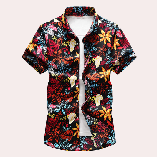 Hawaiihemd – Kurzarm – Knopfleiste – Sommerhemd – Herrenhemden-Schwarz-M-Chaps Herrenmode