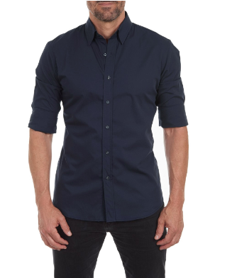 Hemd | Hemd mit Reißverschluss | Langarm | Hemd mit Knöpfen | Herrenhemden-Marineblau-XS-Chaps Herrenmode