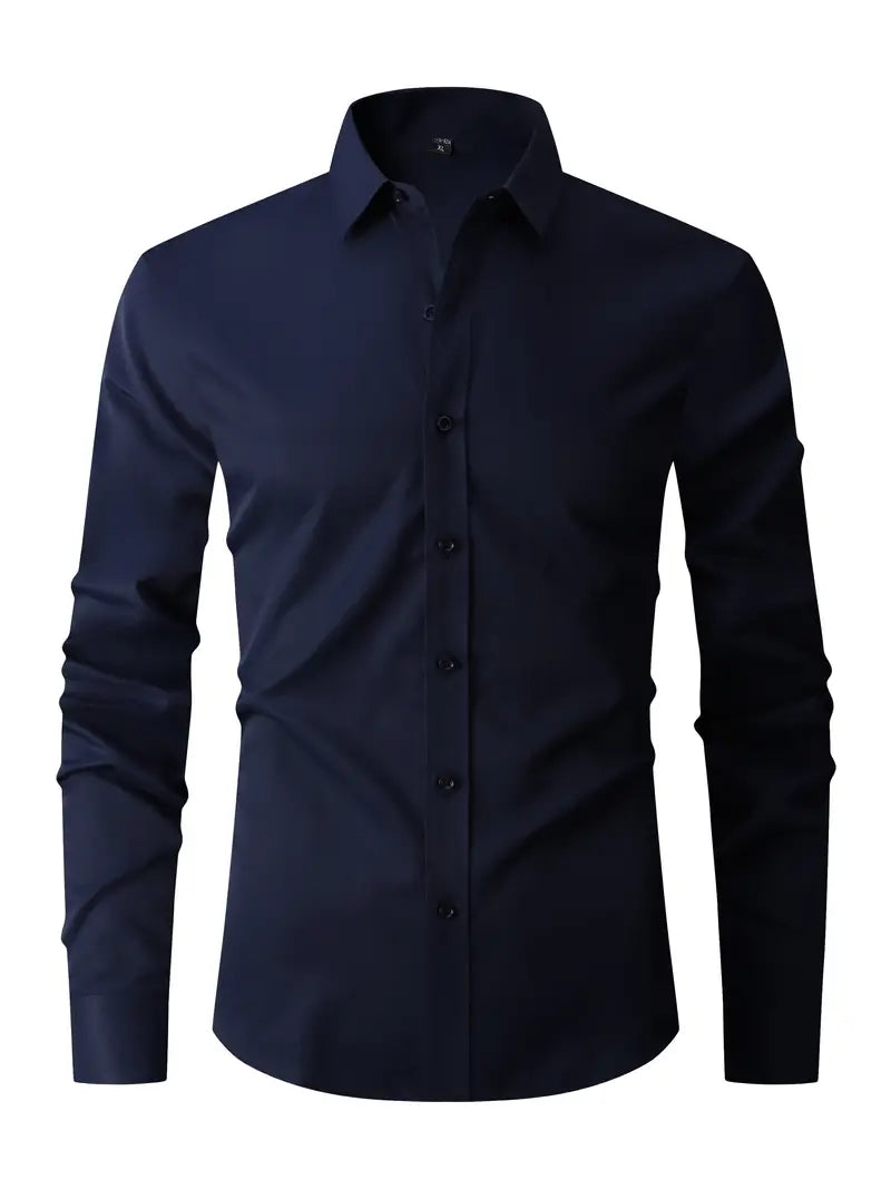 Hemd | Langarm | Knitterfrei | Hemd mit Knopfleiste | Herrenhemd-Marineblau-XS-Chaps Herrenmode