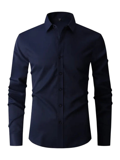 Hemd | Langarm | Knitterfrei | Hemd mit Knopfleiste | Herrenhemd-Marineblau-XS-Chaps Herrenmode