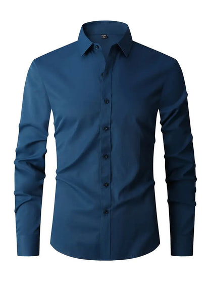 Hemd | Langarm | Knitterfrei | Hemd mit Knopfleiste | Herrenhemd-Meeresblau-XS-Chaps Herrenmode