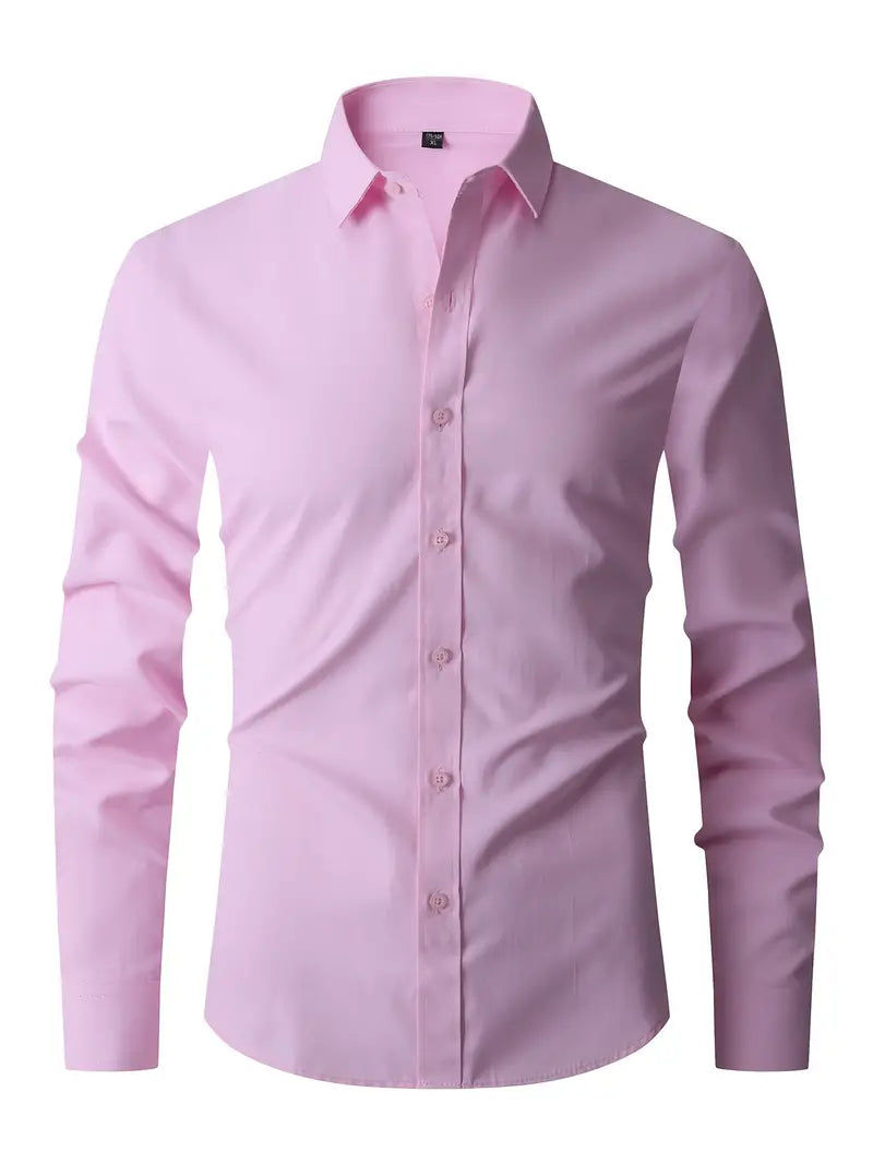 Hemd | Langarm | Knitterfrei | Hemd mit Knopfleiste | Herrenhemd-Rosa-XS-Chaps Herrenmode