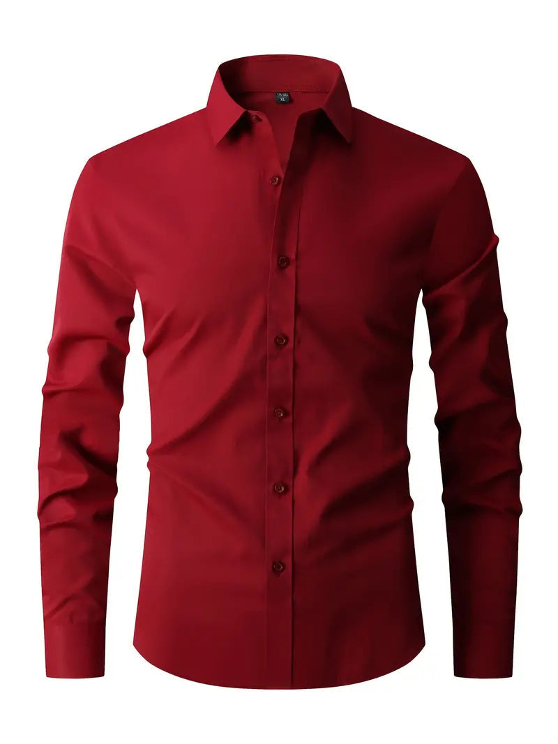 Hemd | Langarm | Knitterfrei | Hemd mit Knopfleiste | Herrenhemd-Rot-XS-Chaps Herrenmode
