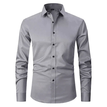 Hemd - Langarm - Stretchig - Bügelfreies Hemd - Herrenhemd-Grau-S-Chaps Herrenmode