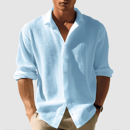 Hemd mit Knöpfen - Leichtes Sommerhemd für Männer mit Revers und langen Ärmeln-Blau-S-Chaps Herrenmode