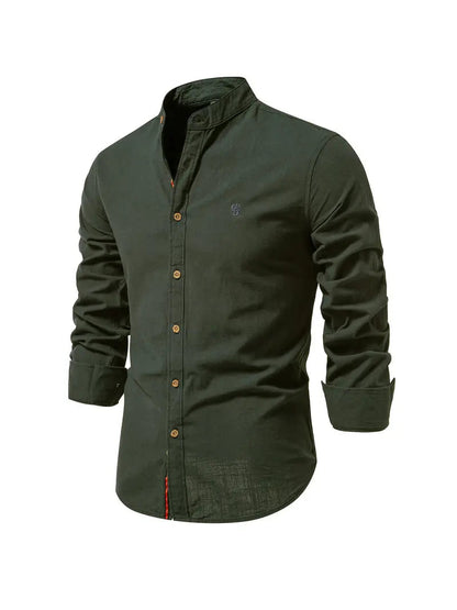 Hemd mit Knopfleiste - Bequem - Schmale Passform - Lange Ärmel - Herrenhemden-Armeegrün-XS-Chaps Herrenmode