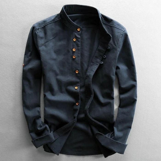 Hemd mit Knopfleiste | Langarm | Baumwolle | Leinenhemd | Herrenbekleidung-Dunkelblau-M-Chaps Herrenmode