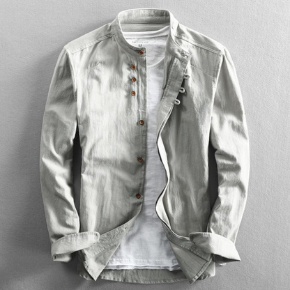 Hemd mit Knopfleiste | Langarm | Baumwolle | Leinenhemd | Herrenbekleidung-Grau-M-Chaps Herrenmode