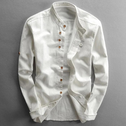 Hemd mit Knopfleiste | Langarm | Baumwolle | Leinenhemd | Herrenbekleidung-Weiß-M-Chaps Herrenmode