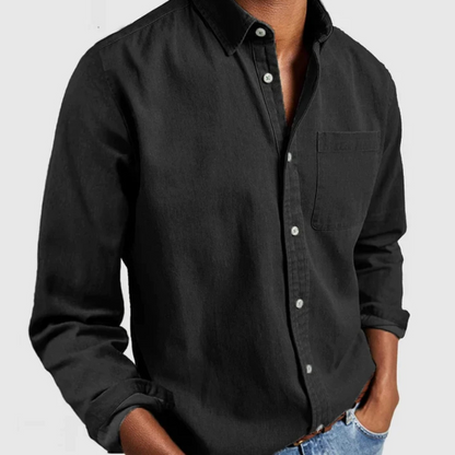 Hemd mit Knopfleiste | Langarm | Leichtgewicht | Baumwollhemd | Herrenhemd-Schwarz-M-Chaps Herrenmode