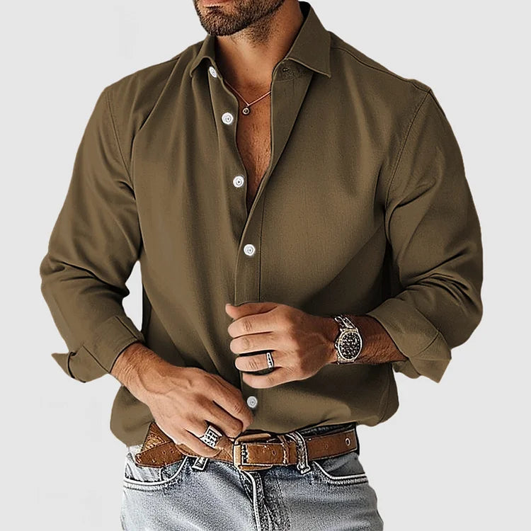 Hemd mit Knopfleiste - Langarm - Leinen - Hemd - Herrenhemden-Hellgrün-S-Chaps Herrenmode