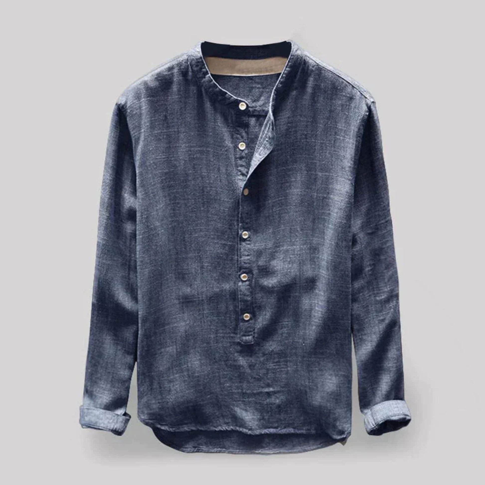 Hemd mit Knopfleiste - Langarm - Lose Passform - Henley-Hemd - Herrenhemd-Blau-M-Chaps Herrenmode