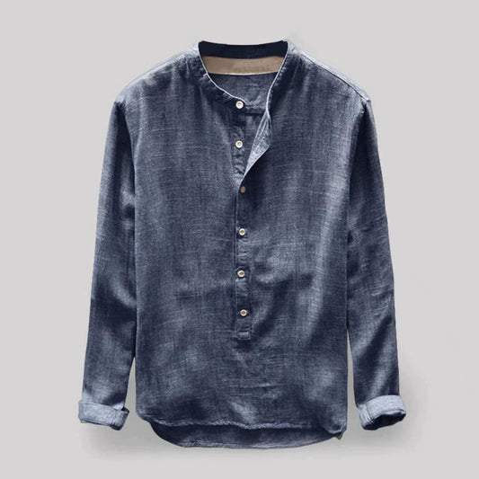 Hemd mit Knopfleiste - Langarm - Lose Passform - Henley-Hemd - Herrenhemd-Blau-M-Chaps Herrenmode