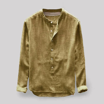 Hemd mit Knopfleiste - Langarm - Lose Passform - Henley-Hemd - Herrenhemd-Gelb-M-Chaps Herrenmode