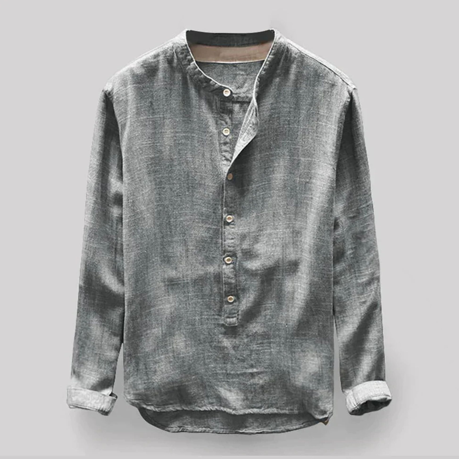Hemd mit Knopfleiste - Langarm - Lose Passform - Henley-Hemd - Herrenhemd-Grau-M-Chaps Herrenmode