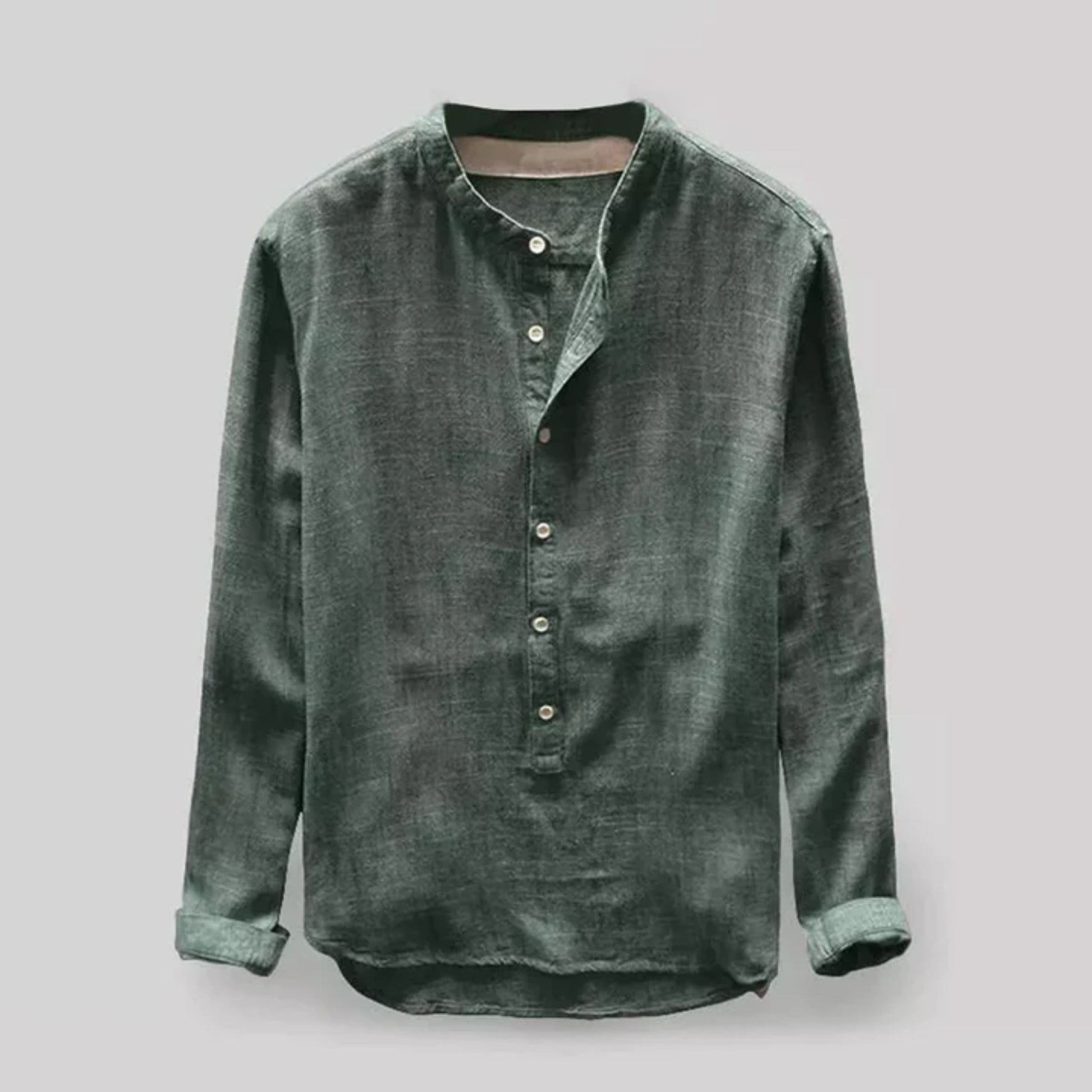 Hemd mit Knopfleiste - Langarm - Lose Passform - Henley-Hemd - Herrenhemd-Grün-M-Chaps Herrenmode