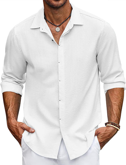 Hemd mit Knopfleiste | Lockere Passform | Hemd mit Knopfleiste | Langarmhemd | Herrenhemden-Weiß-M-Chaps Herrenmode