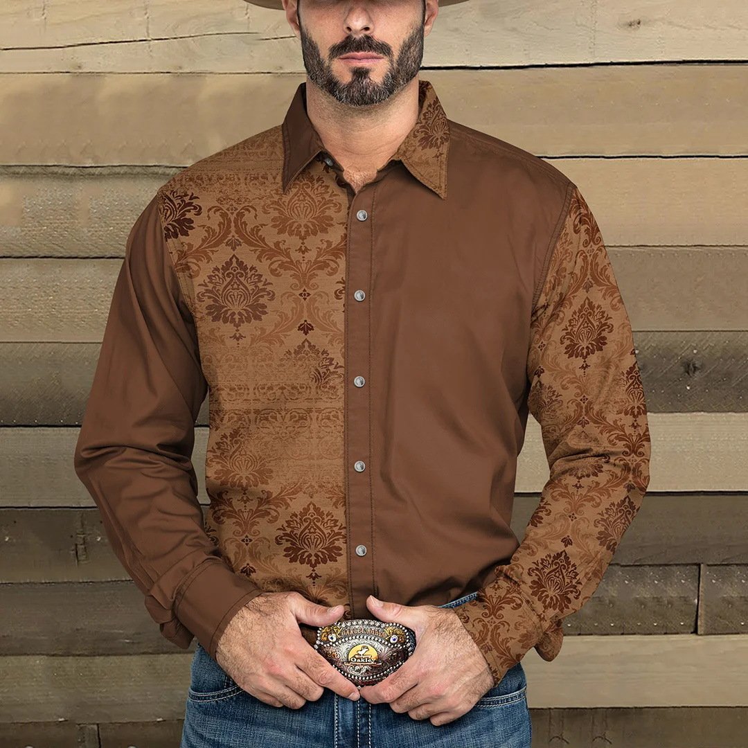 Hemd mit Knopfleiste | Western | Regular Fit | Langarmhemden | Herrenhemden-Braun-S-Chaps Herrenmode