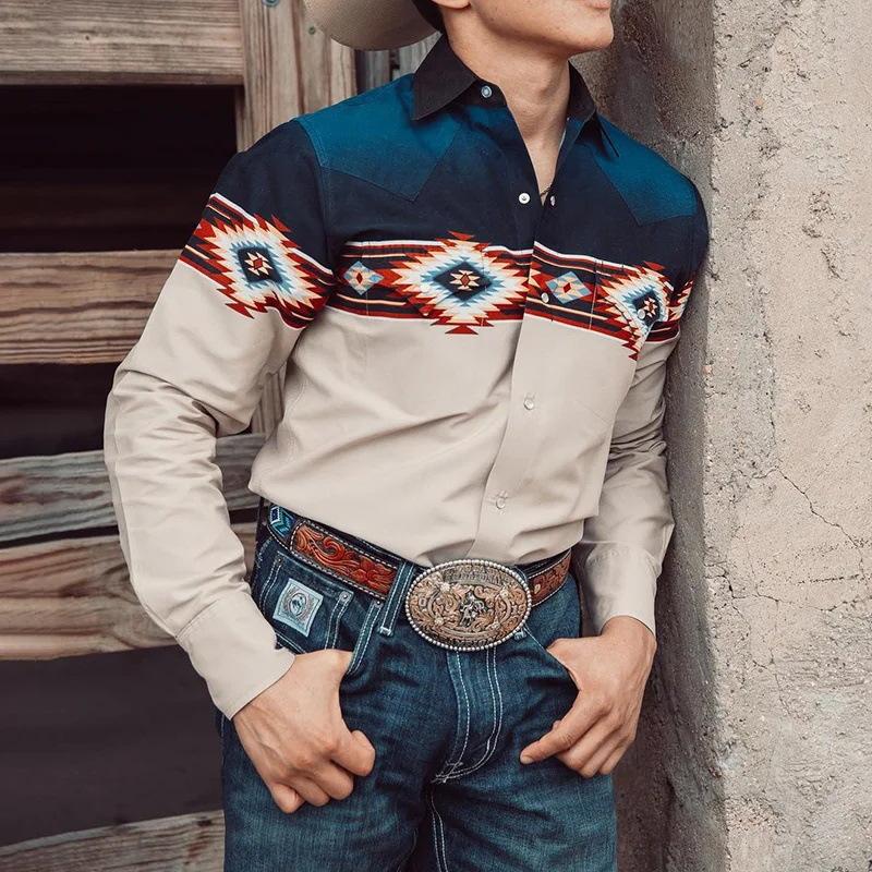 Hemd mit Knopfleiste | Western | Regular Fit | Langarmhemden | Herrenhemden-Marineblau-S-Chaps Herrenmode