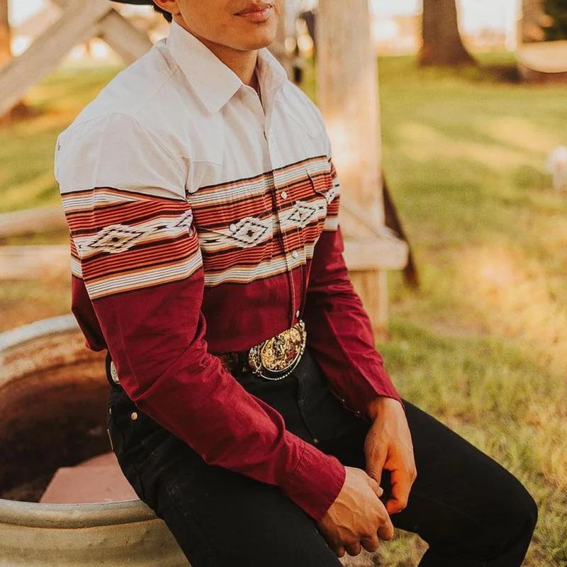 Hemd mit Knopfleiste | Western | Regular Fit | Langarmhemden | Herrenhemden-Rot-S-Chaps Herrenmode