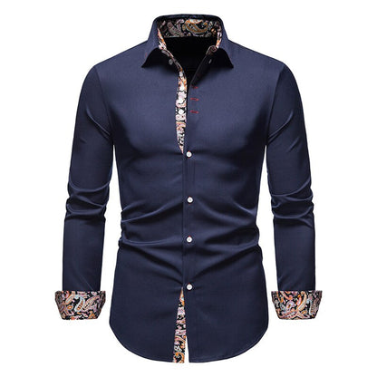 Hemd mit Kragen und Ärmeln – Langarm – Hemd mit Knöpfen – Herrenhemden-Marineblau-S-Chaps Herrenmode
