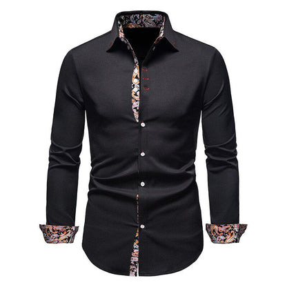 Hemd mit Kragen und Ärmeln – Langarm – Hemd mit Knöpfen – Herrenhemden-Schwarz-S-Chaps Herrenmode