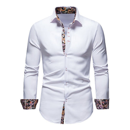 Hemd mit Kragen und Ärmeln – Langarm – Hemd mit Knöpfen – Herrenhemden-Weiß-S-Chaps Herrenmode