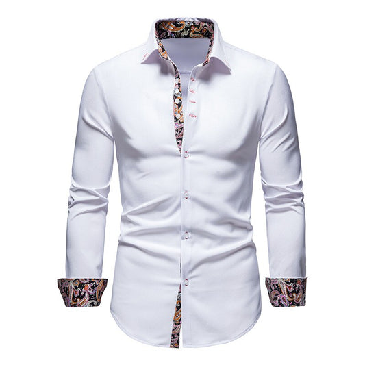 Hemd mit Kragen und Ärmeln – Langarm – Hemd mit Knöpfen – Herrenhemden-Weiß-S-Chaps Herrenmode