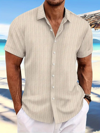 Hemd mit kurzen Ärmeln - Knopfleiste - Umlegekragen - Sommerhemd - Herrenhemd-Aprikose-XS-Chaps Herrenmode