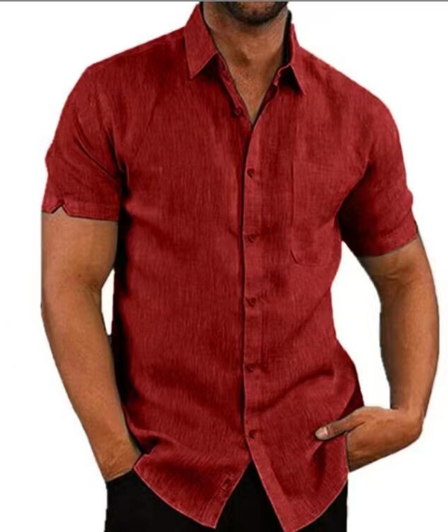 Hemd mit kurzen Ärmeln - Knopfleiste - Umlegekragen - Sommerhemd - Herrenhemd-Burgund-XS-Chaps Herrenmode