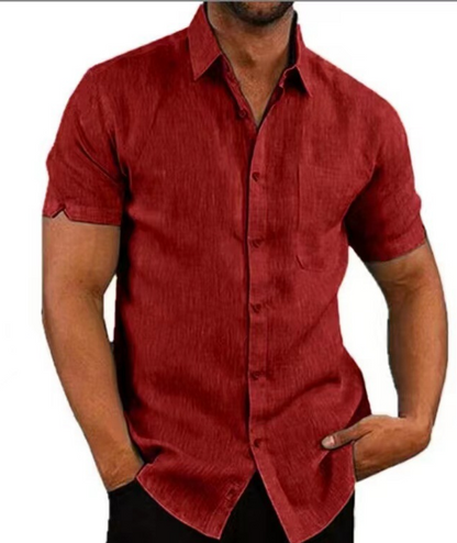 Hemd mit kurzen Ärmeln - Knopfleiste - Umlegekragen - Sommerhemd - Herrenhemd-Burgund-XS-Chaps Herrenmode