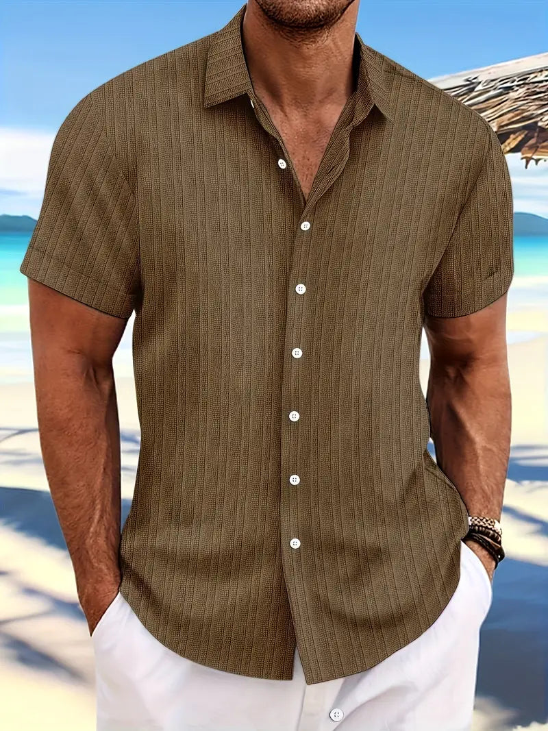 Hemd mit kurzen Ärmeln - Knopfleiste - Umlegekragen - Sommerhemd - Herrenhemd-Dunkelbraun-XS-Chaps Herrenmode