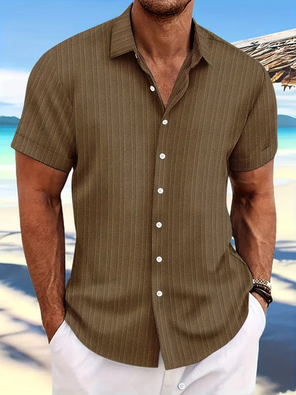 Hemd mit kurzen Ärmeln - Knopfleiste - Umlegekragen - Sommerhemd - Herrenhemd-Dunkelbraun-XS-Chaps Herrenmode
