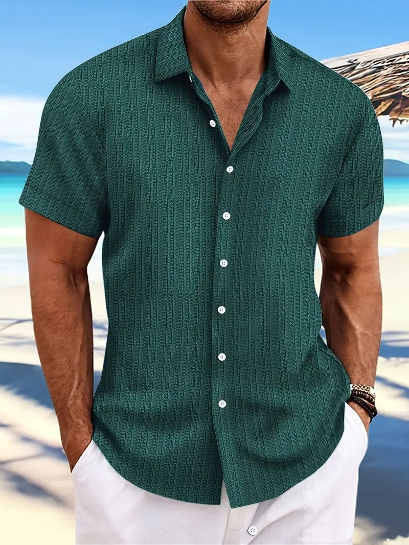 Hemd mit kurzen Ärmeln - Knopfleiste - Umlegekragen - Sommerhemd - Herrenhemd-Dunkelgrün-XS-Chaps Herrenmode