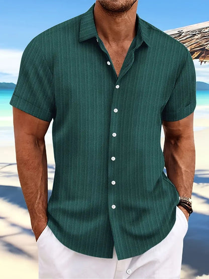 Hemd mit kurzen Ärmeln - Knopfleiste - Umlegekragen - Sommerhemd - Herrenhemd-Dunkelgrün-XS-Chaps Herrenmode