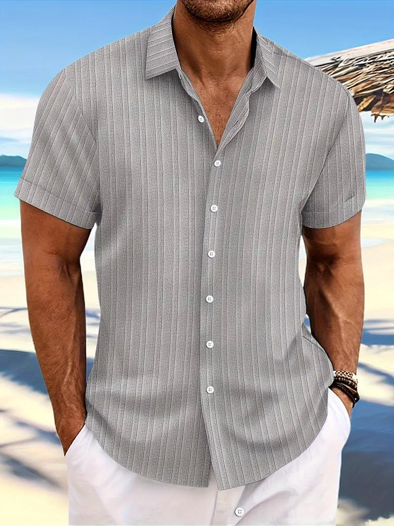 Hemd mit kurzen Ärmeln - Knopfleiste - Umlegekragen - Sommerhemd - Herrenhemd-Grau-XS-Chaps Herrenmode