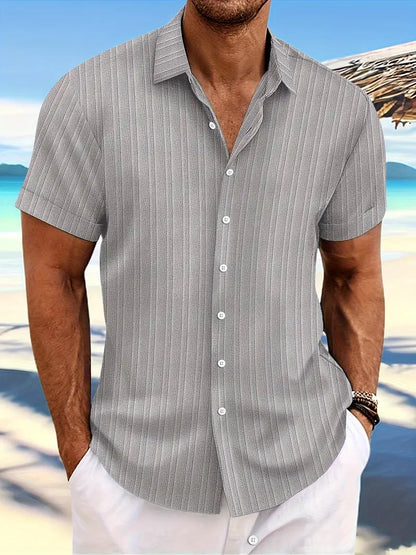 Hemd mit kurzen Ärmeln - Knopfleiste - Umlegekragen - Sommerhemd - Herrenhemd-Grau-XS-Chaps Herrenmode