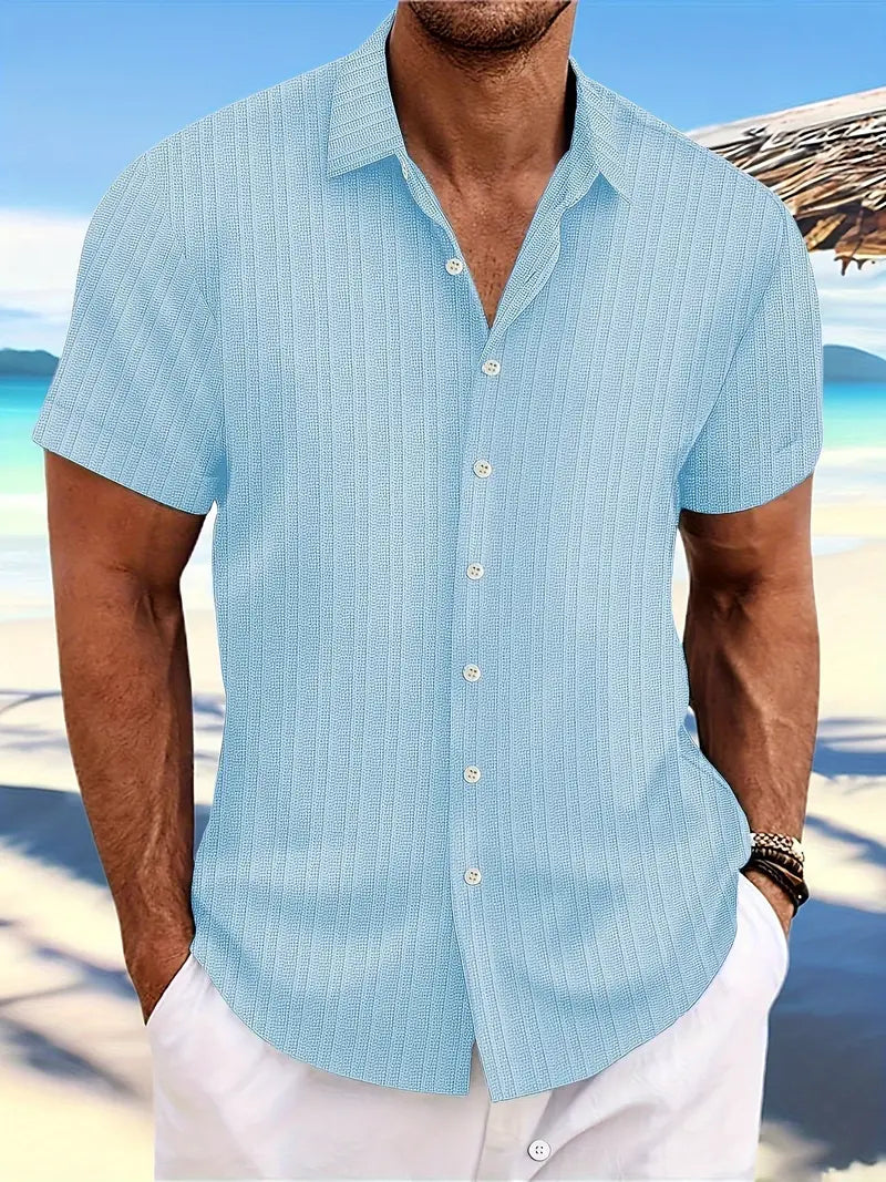 Hemd mit kurzen Ärmeln - Knopfleiste - Umlegekragen - Sommerhemd - Herrenhemd-Hellblau-XS-Chaps Herrenmode