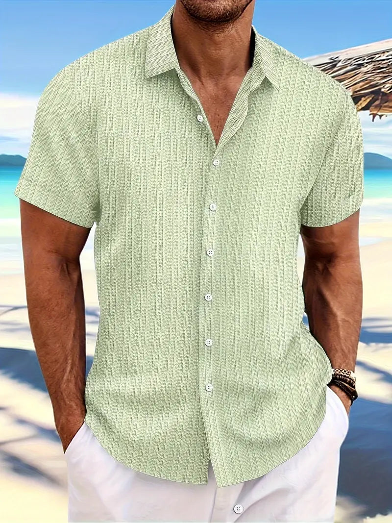 Hemd mit kurzen Ärmeln - Knopfleiste - Umlegekragen - Sommerhemd - Herrenhemd-Hellgrün-XS-Chaps Herrenmode