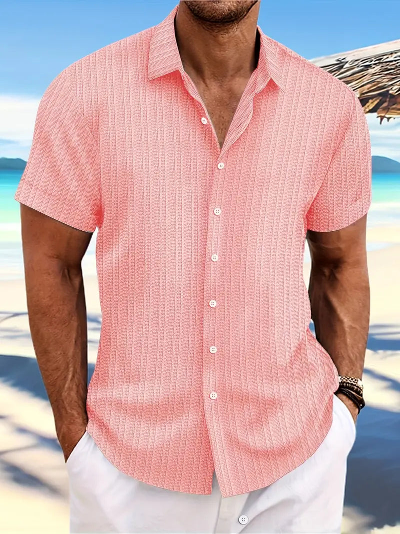 Hemd mit kurzen Ärmeln - Knopfleiste - Umlegekragen - Sommerhemd - Herrenhemd-Rosa-XS-Chaps Herrenmode