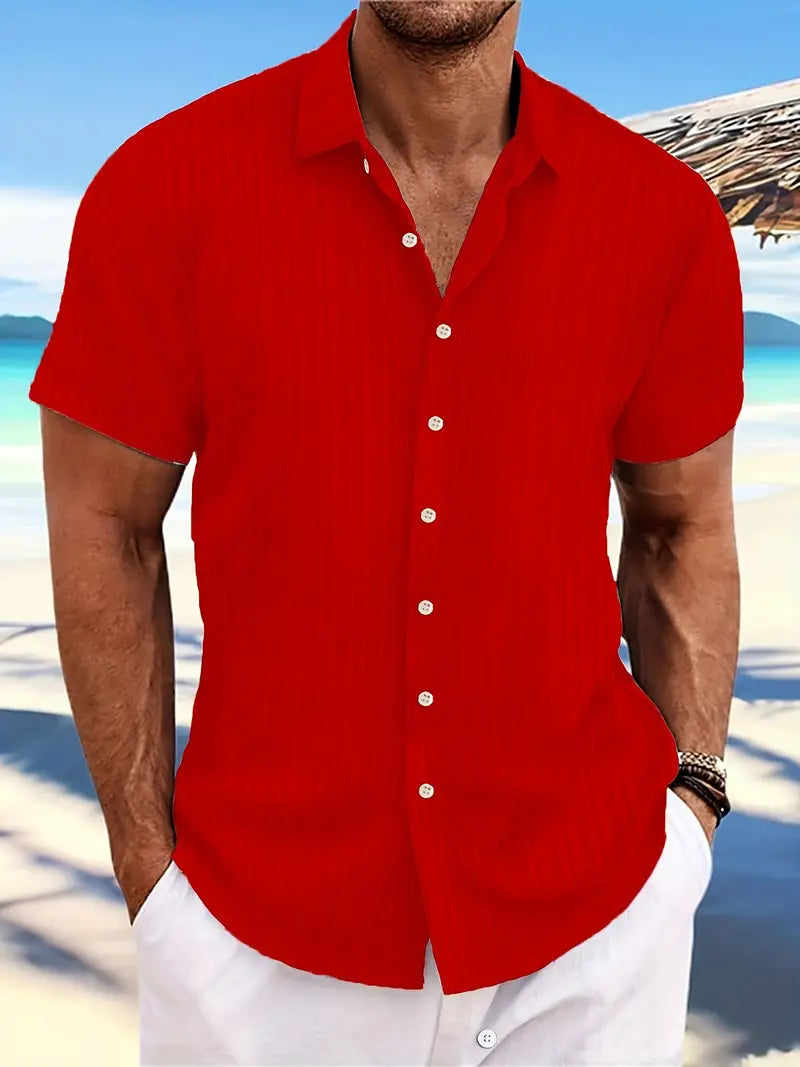 Hemd mit kurzen Ärmeln - Knopfleiste - Umlegekragen - Sommerhemd - Herrenhemd-Rot-XS-Chaps Herrenmode