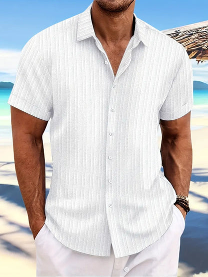 Hemd mit kurzen Ärmeln - Knopfleiste - Umlegekragen - Sommerhemd - Herrenhemd-Weiß-XS-Chaps Herrenmode