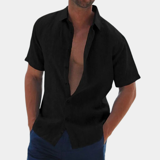 Hemd mit kurzen Ärmeln - Leinenhemd mit Kragen und Knopfleiste für Männer-Chaps Herrenmode