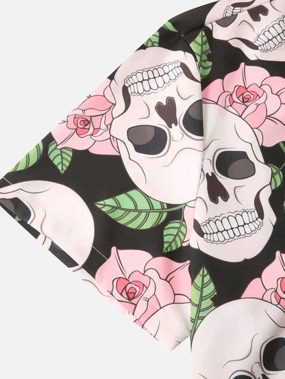 Hemd mit kurzen Ärmeln - Totenkopfdruck - mit Kragen - Hemd mit Knopfleiste - Herrenbekleidung-Chaps Herrenmode