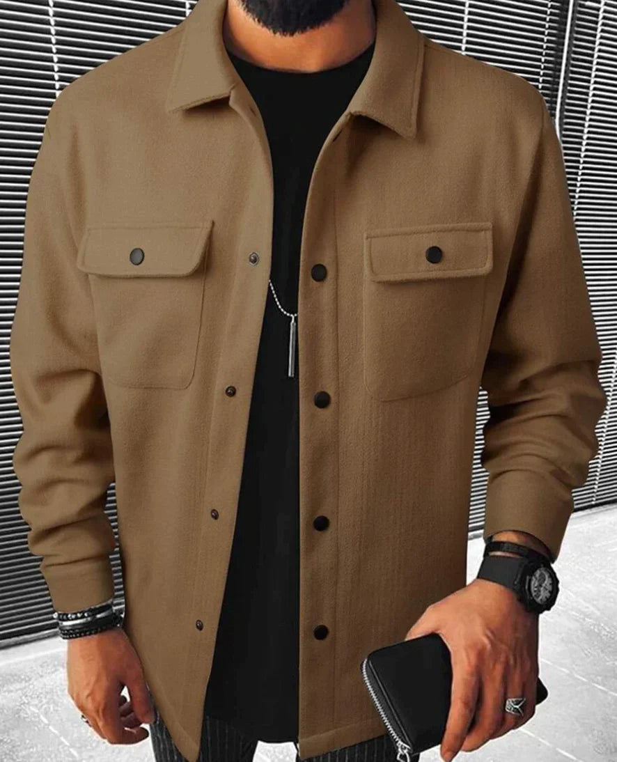 Hemdjacke – Herren-Langarm-Overshirt mit Knopfleiste-Braun-XS-Chaps Herrenmode