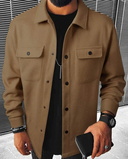 Hemdjacke – Herren-Langarm-Overshirt mit Knopfleiste-Braun-XS-Chaps Herrenmode