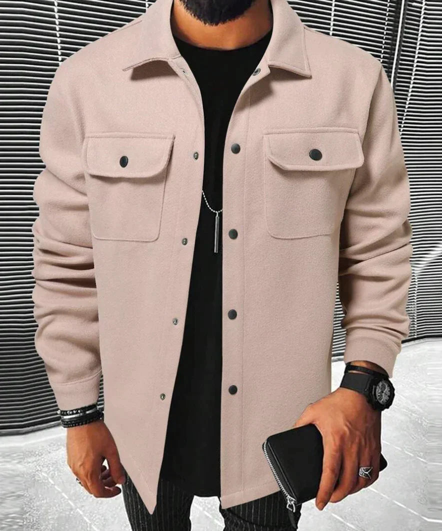 Hemdjacke – Herren-Langarm-Overshirt mit Knopfleiste-Dunkelbeige-XS-Chaps Herrenmode