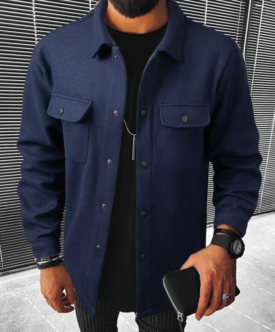 Hemdjacke – Herren-Langarm-Overshirt mit Knopfleiste-Dunkelblau-XS-Chaps Herrenmode