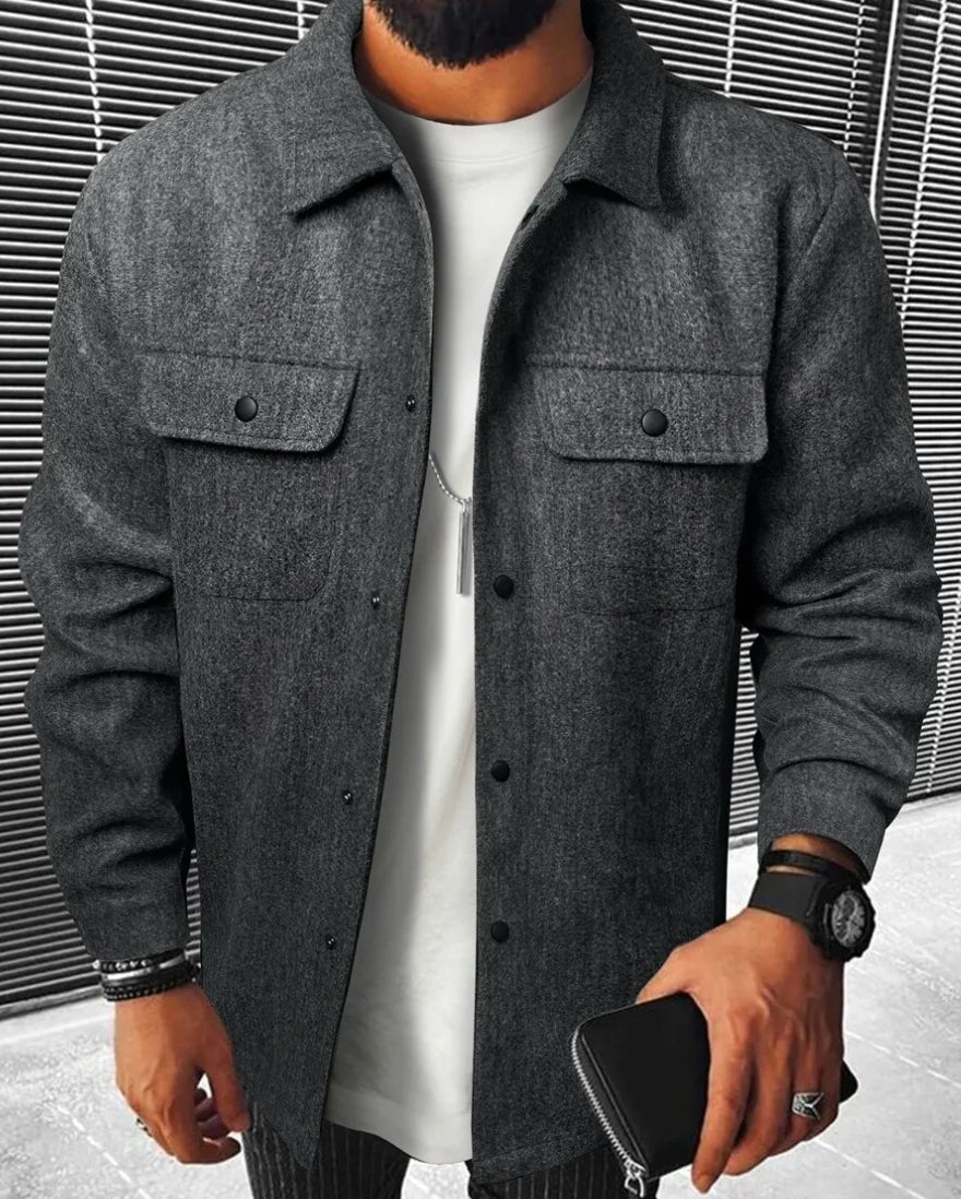 Hemdjacke – Herren-Langarm-Overshirt mit Knopfleiste-Dunkelgrau-XS-Chaps Herrenmode