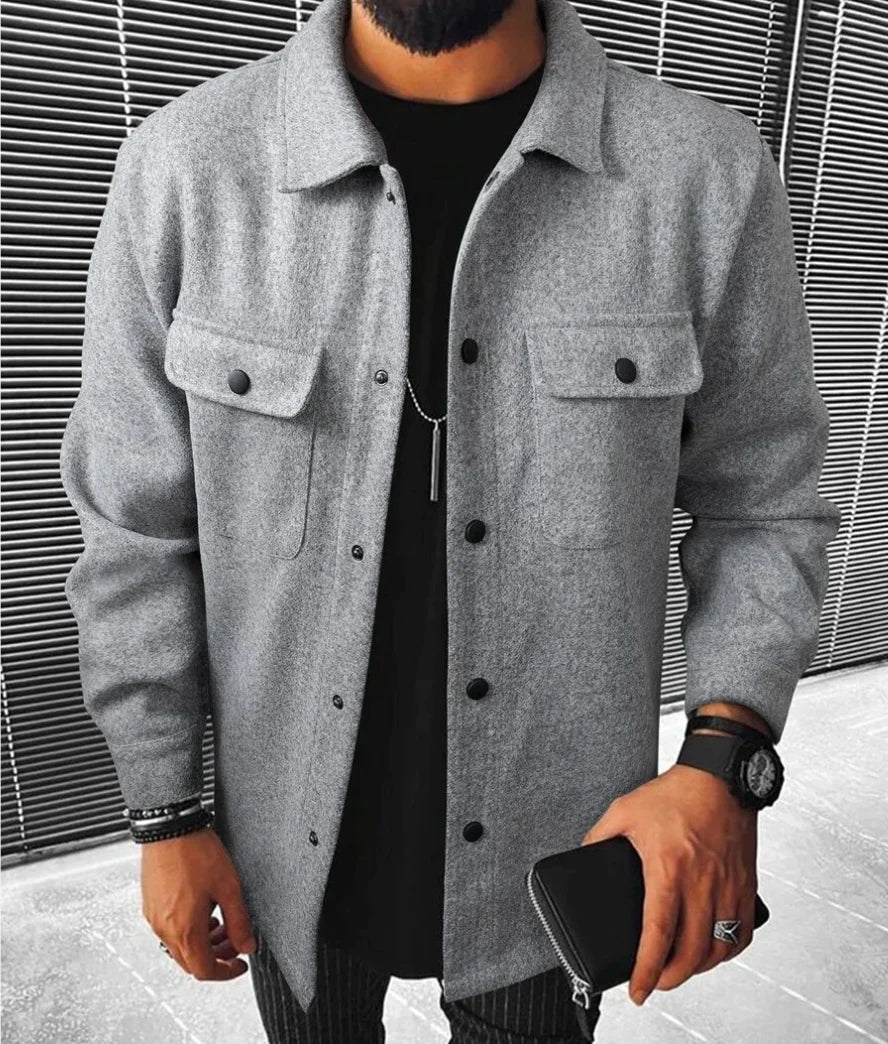 Hemdjacke – Herren-Langarm-Overshirt mit Knopfleiste-Grau-XS-Chaps Herrenmode